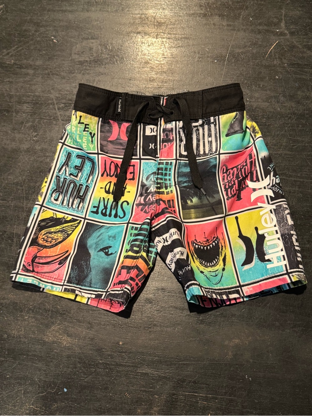 4/$15 Hurley Boys Multicolor Graphic Swim Trunks - Black Waistband